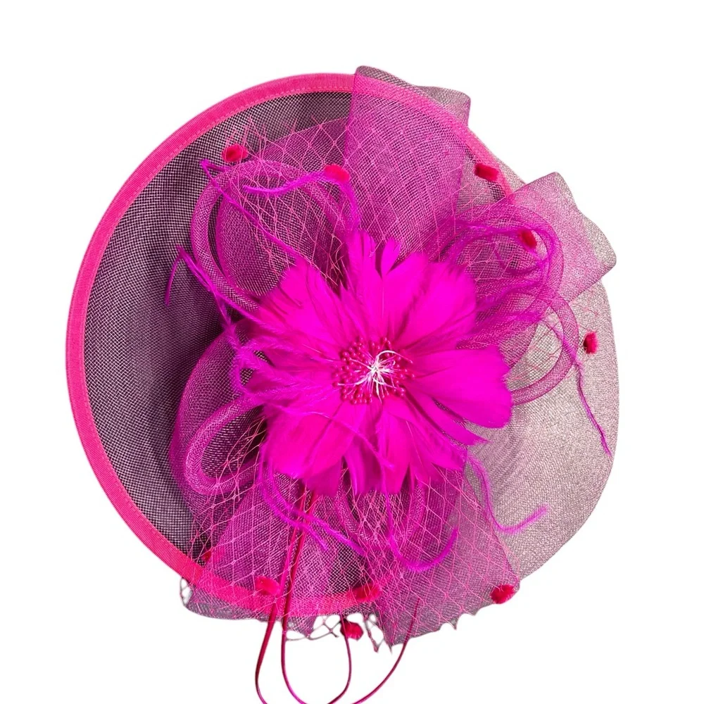 KENTUCKY DERBY hot pink fascinator clip on hat decoration church dress up hat - Picture 2 of 6
